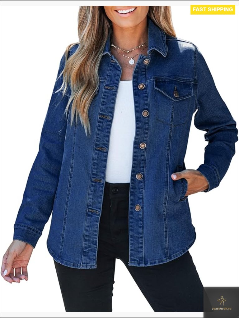 Oversized Denim Shacket Button Up Long Sleeve With Pockets Casual Jacket